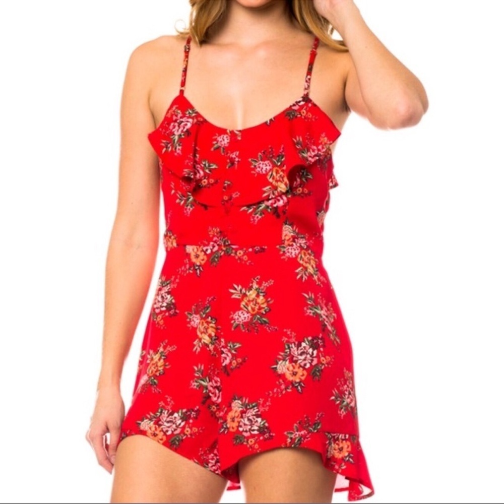 RED FLORAL PRINT ROMPER